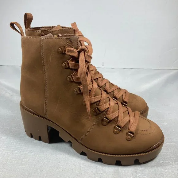 NWOT Schutz Xayane Waterproof Lace-Up Side-Zip Boots, Tan, Womens Sz. 9B - Picture 5 of 12